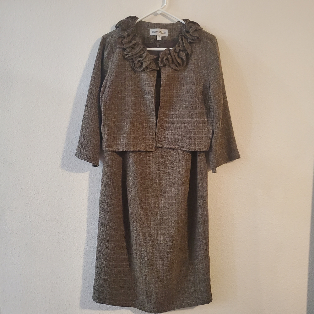 Danny & Nicole Textured Brown Dress/Jacket Set - Picture 2 of 14
